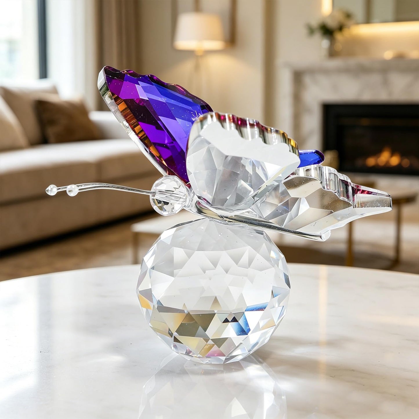 MysticGlitz Purple‑Blue K9 Crystal Butterfly Figurine with Faceted Base, 2.4×1.8in Decor Paperweight Ornament, Collectible Glass Butterfly Statue, Home Decor & Gift for Women Butterfly Lovers