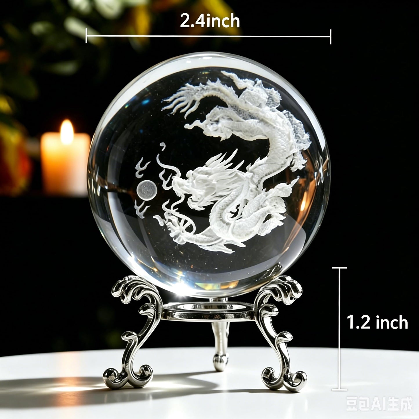 Aprbella 3D Engraved Chinese Dragon Crystal Ball - Fengshui Dragon Decor Statue Figurine, Chinese Decor for Home Office, Housewarming Gift