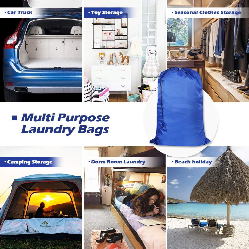 UniLiGis Washable Travel Laundry Bag with Drawstring, Large Dirty Clothes Bag Fit a Laundry Basket or Clothes Hamper, Enough to Hold 4 Loads of Laundry,26x39 inches (RoyalBlue Black Grey)