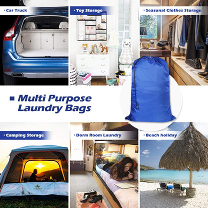 UniLiGis Washable Travel Laundry Bag with Drawstring, Large Dirty Clothes Bag Fit a Laundry Basket or Clothes Hamper, Enough to Hold 4 Loads of Laundry,26x39 inches (RoyalBlue Black Grey)