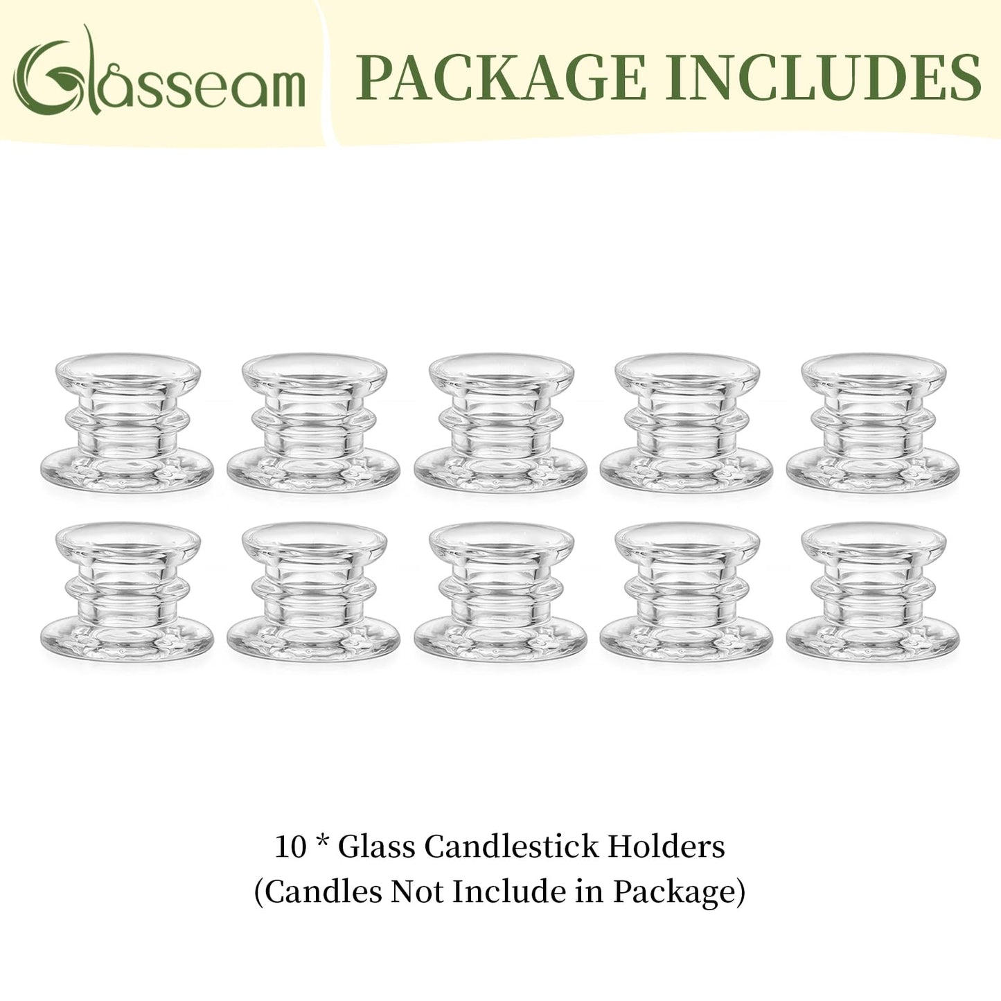 Glasseam Taper Candle Holders Bulk: 10pcs Glass Candle Sticks Holder Decor Clear Short Small Candlestick Holders Modern for Table Centerpiece Wedding Christmas Dinner Party