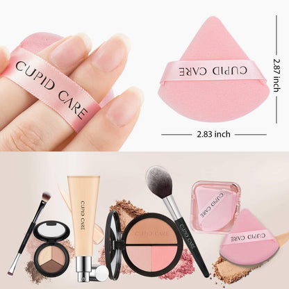 6 Pcs Triangle Powder Puff with 2 Travel Cases, Setting Powder Puffs for Face, Velour Makeup Puff for Loose Powder Body Powder, Blender Sponge Foundation Blending Sponges Beauty Tools
