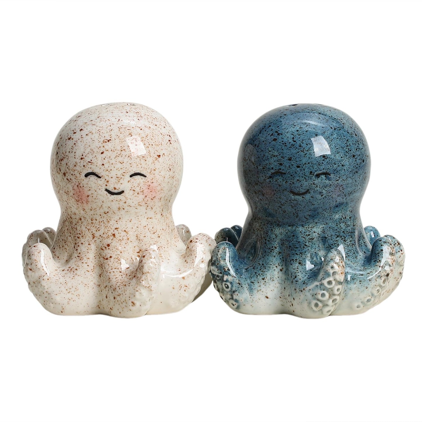 Bicuzat Ceramic Octopus Salt & Pepper Shakers Set, Hand-Painted Sea Animals Salt and Pepper Shakers, 2 PCS Set