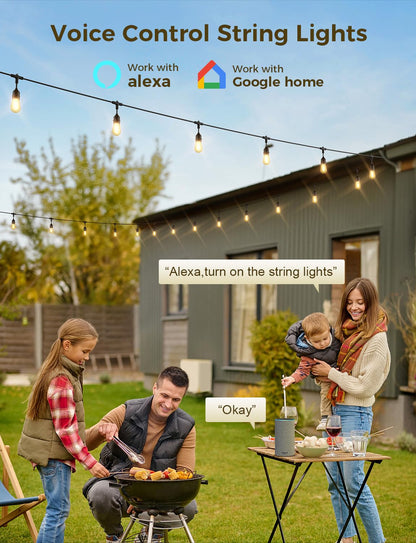 XMCOSY+ Smart LED String Lights for Outside 144Ft with 45 Dimmable Edison Bulbs Waterproof Shatterproof