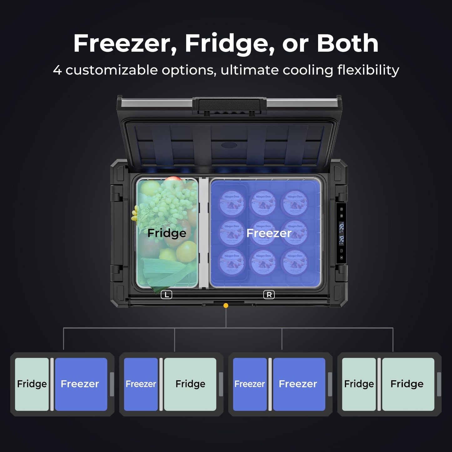BougeRV 41 Quart Rocky V3.0 12 Volt Portable Refrigerator with 240Wh Battery, Dual Zone Car Fridge Freezer, APP Control, Compressor Cooler for Overlanding, Camping, Travel, RV, Truck(2026 New Model)