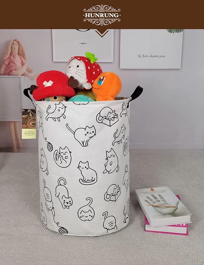 HUNRUNG Laundry Hamper, Large Canvas Fabric Lightweight Storage Basket Toy