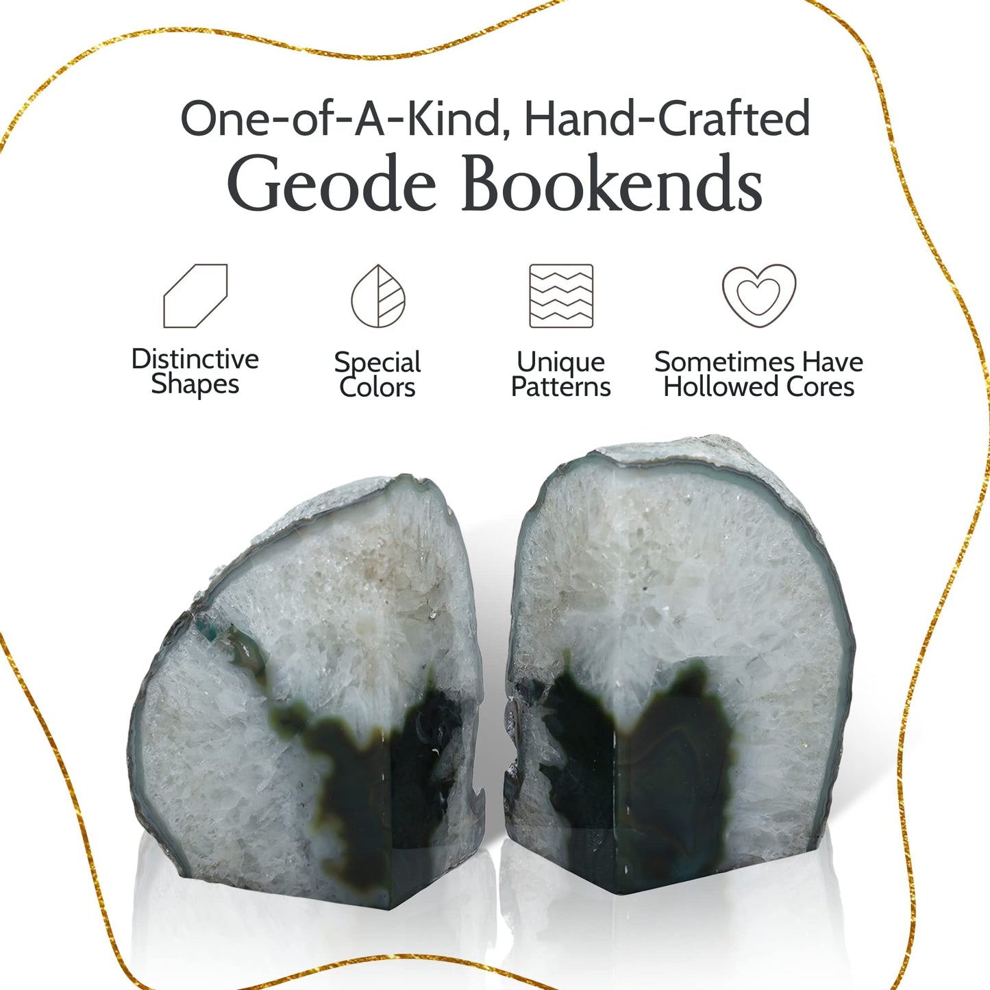 Nature's Decorations Agate Bookends - A Quality Green Geode with Non-Skid Rubber Bumpers for Shelves, Office, Home Decor, Heavy Duty Cute Stone (3-4 LB)