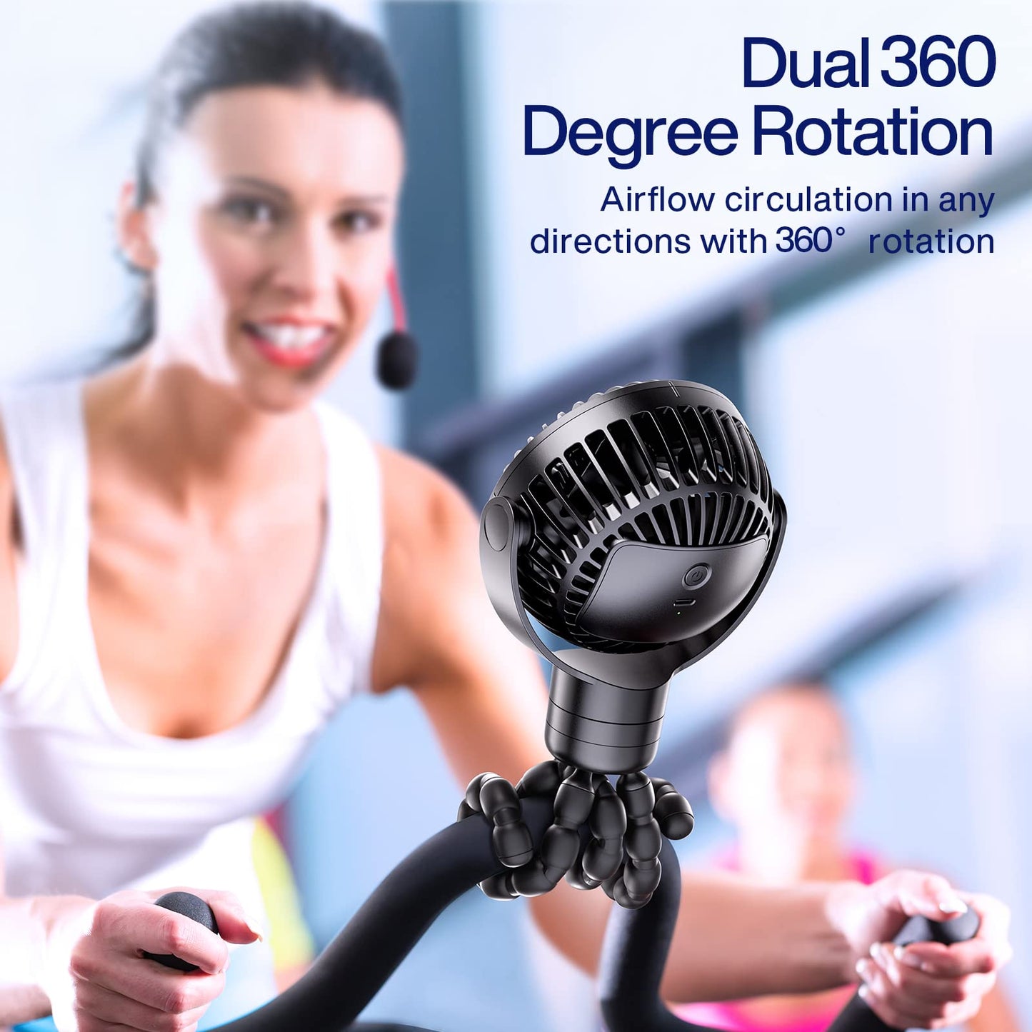 SMARTDEVIL Portable Stroller Fan, 4000mAh Small Battery Operated Baby Fan with Buckle, 4 Speeds Car Seat with Flexible Tripod, Dual 360° Rotatable, for Crib, Peloton Bike, Travel