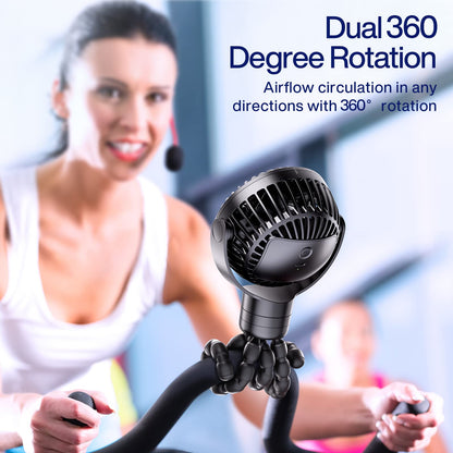 SMARTDEVIL Portable Stroller Fan, 4000mAh Small Battery Operated Baby Fan with Buckle, 4 Speeds Car Seat with Flexible Tripod, Dual 360° Rotatable, for Crib, Peloton Bike, Travel