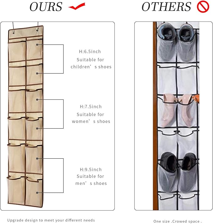 KEEPJOY Over The Door Shoe Organizer, Hanging Shoe Organizer 12 Mesh Pockets