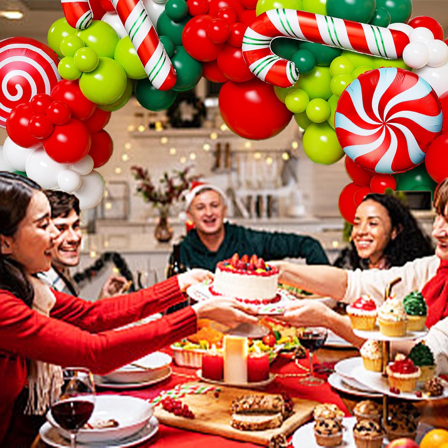 147 Pcs Christmas Balloon Garland Arch Kit with Xmas Red and Green Candy Cane foil Balloons, Red Green White Candy Balloons for for Christmas Party Decorations Birthday Supplies
