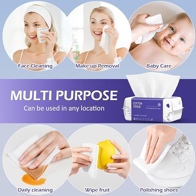Disposable Face Towel 100 Count, Face Towels, Soft Cotton Dry Wipes Facial
