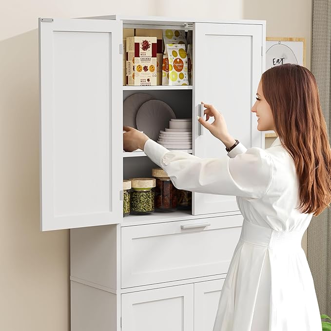 Iwell 67" Tall Storage Cabinet, Rattan Cabinet