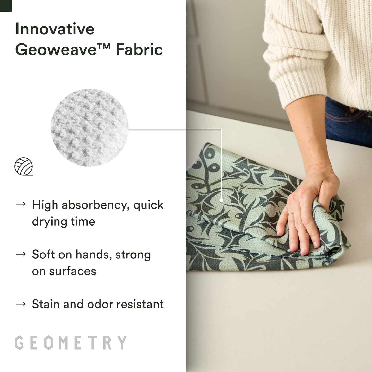 GEOMETRY Christmas Kitchen Towels - Quick Dry Microfiber Cloth Dish Towels for Kitchen Drying - Premium Quick Dry Towel - Winter Foliage
