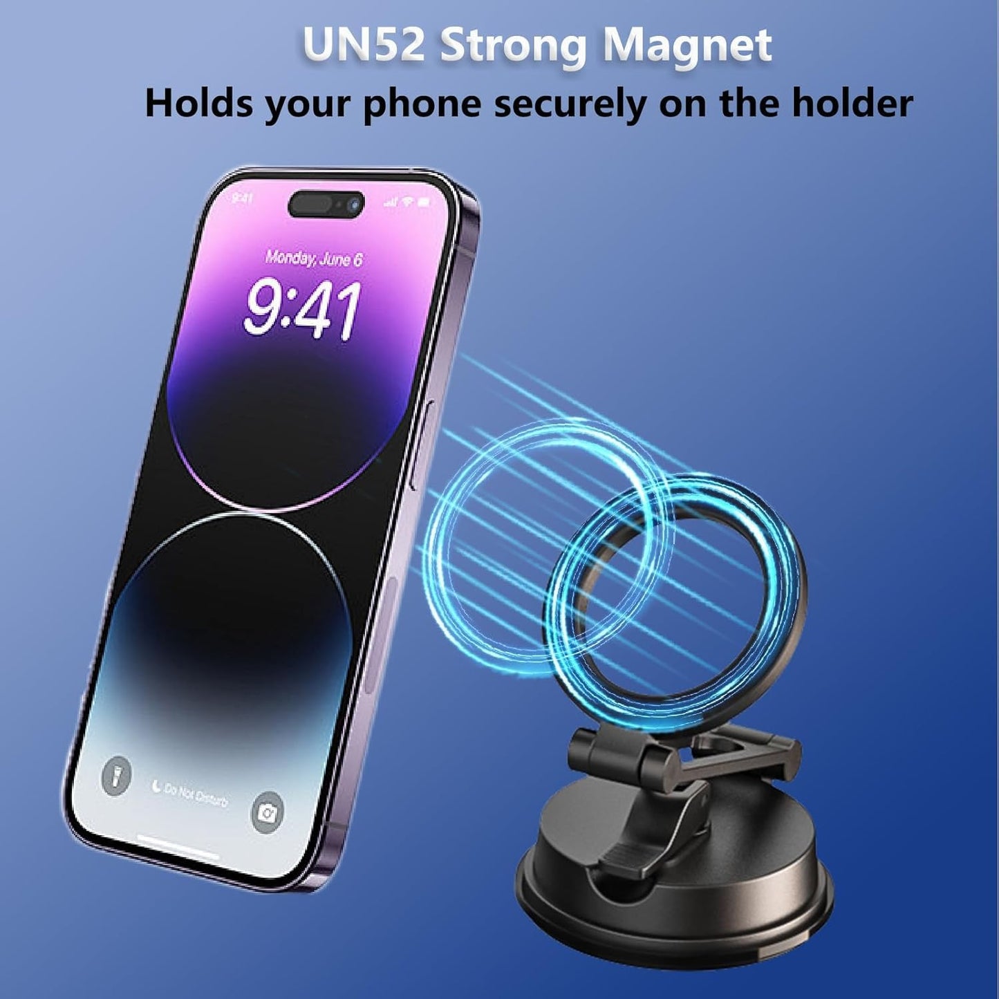 Vacuum Magnetic Phone Holder, Suction Cup Phone Mount, Foldable Strong Magnetic Cell Phone Holder for Car/Gym/Mirror/Smooth Surface,Compatible with iPhone Galaxy Phone-Black