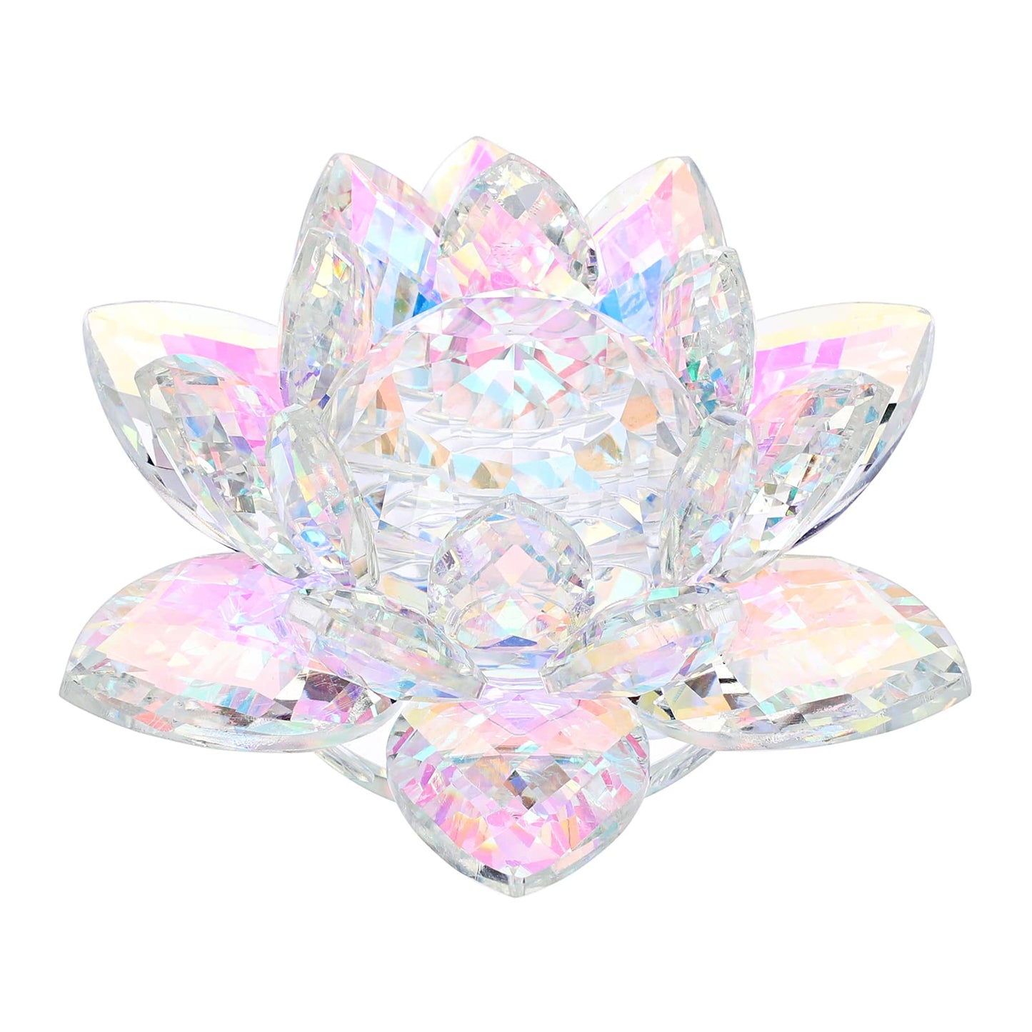 OwnMy Sparkle Crystal Lotus Flower Figurines Decorative Lotus Flower Ornament, 5 Inch Glass Lotus Feng Shui Decor Crystal Flower Paperweight for Home Office Tabletop Centerpieces