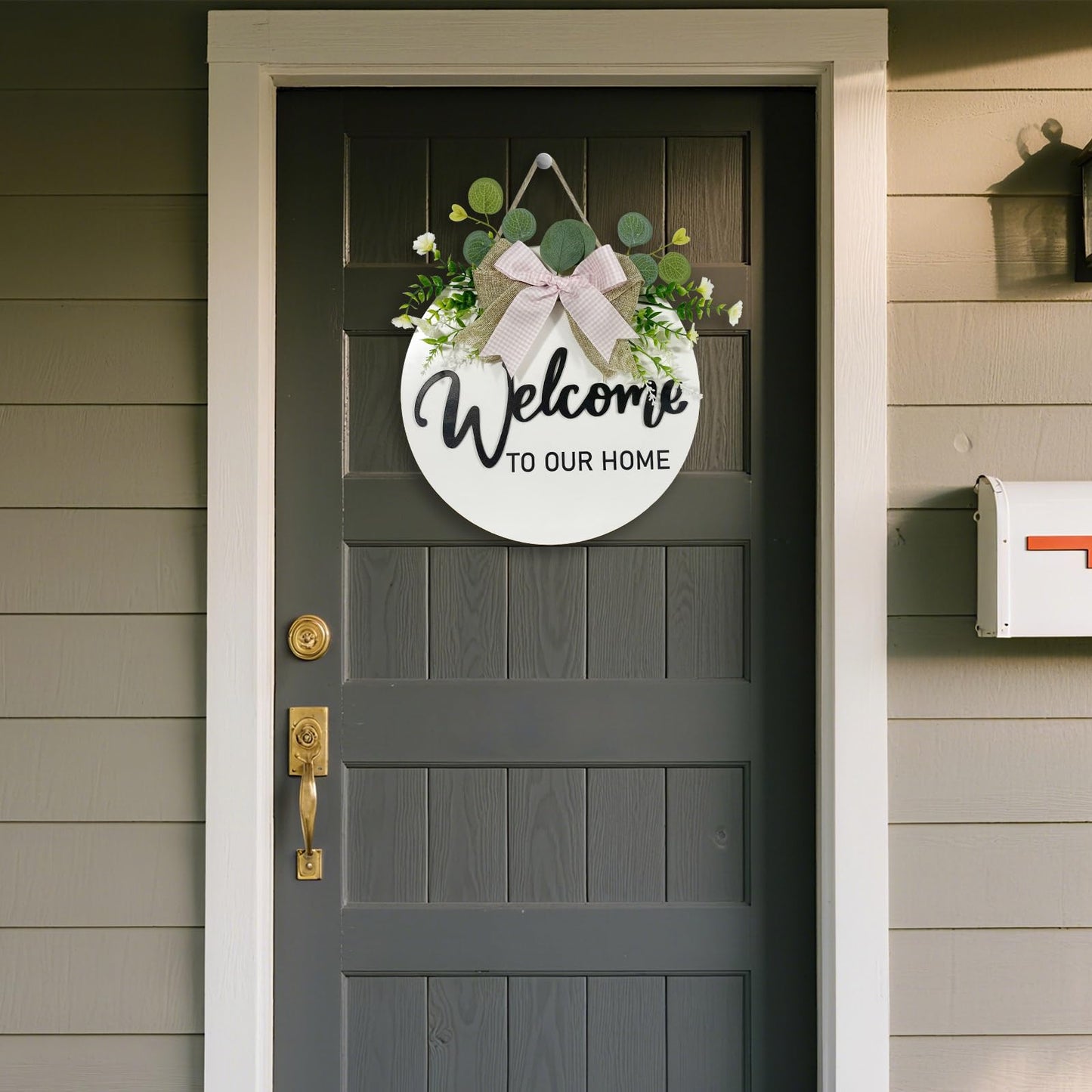 VPDTVK Welcome Sign for Front Door, Rustic Welcome Door Sign Outdoor Wreaths Decor for Spring Summer Autumn and Winter All Seasons Holiday Halloween Christmas(White)