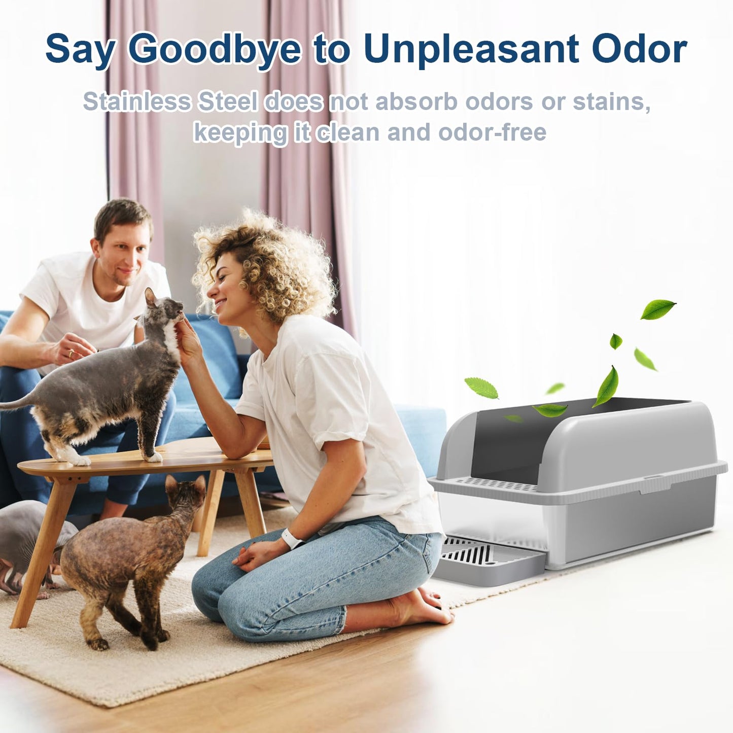 Suzzipaws Enclosed Stainless Steel Cat Litter Box with Lid Extra Large Litter Box for Big Cats XL Metal Litter Pan Tray with High Wall Sides Enclosure, Non-Sticky, Anti-Leakage, Easy Cleaning