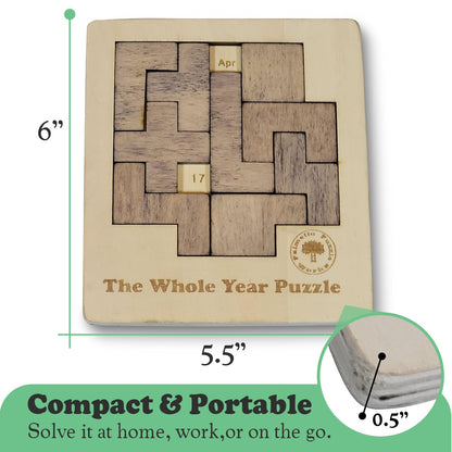 Palmetto Puzzle Works The Whole Year Puzzle – Wooden Puzzles for Teen' & Adults, Educational Games for Families & Gift Ideas for Classroom Games, Shape & Pattern Calendar Brain Teaser for Ages 14+