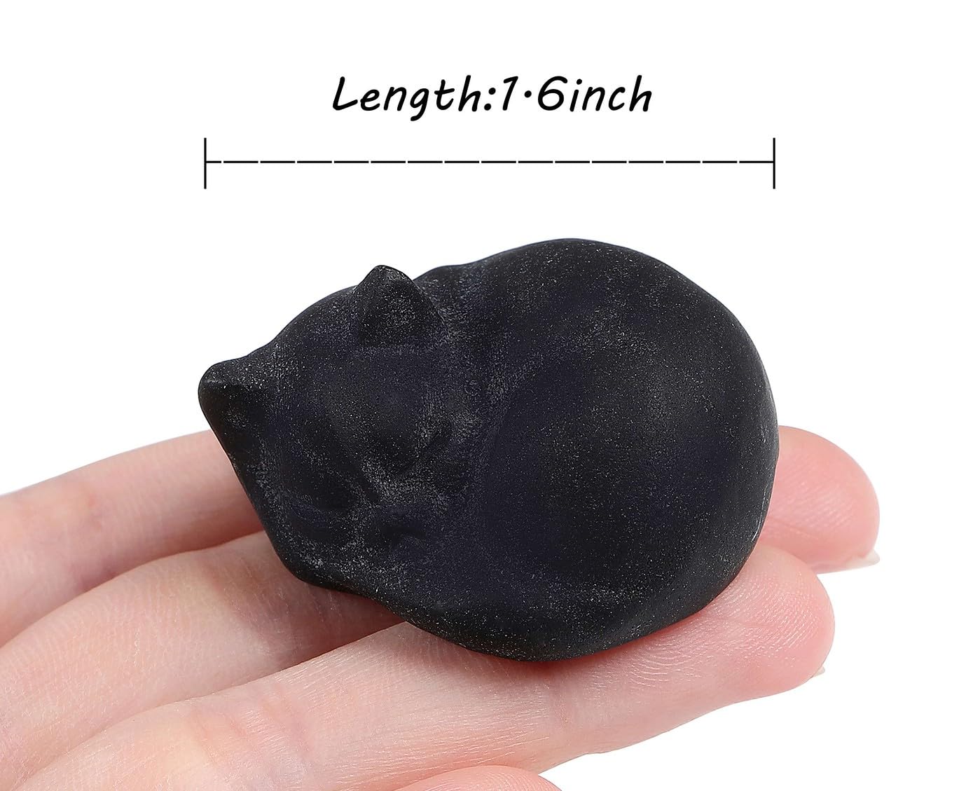 LAIDANLA Sleeping Cat Statue Matt Black Obsidian Healing Gemstone Hand Carved Cute Kitten Statue Figurine 1.6" Decor Polished Stone Reiki Bedroom Office Desk Home Decoration Gifts