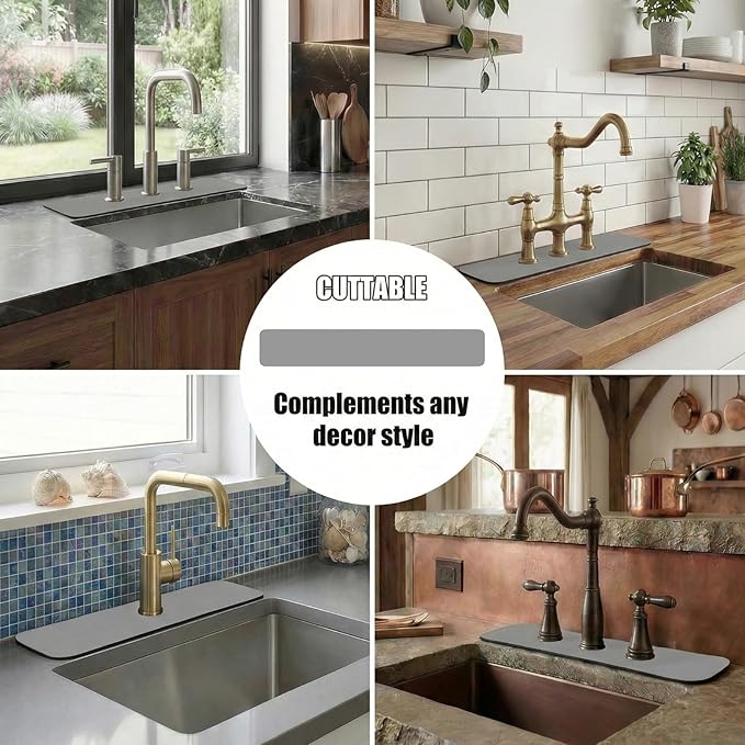 Customizable Faucet Mat for Kitchen Sink: 24" L x 4" W Grey Bathroom Counter