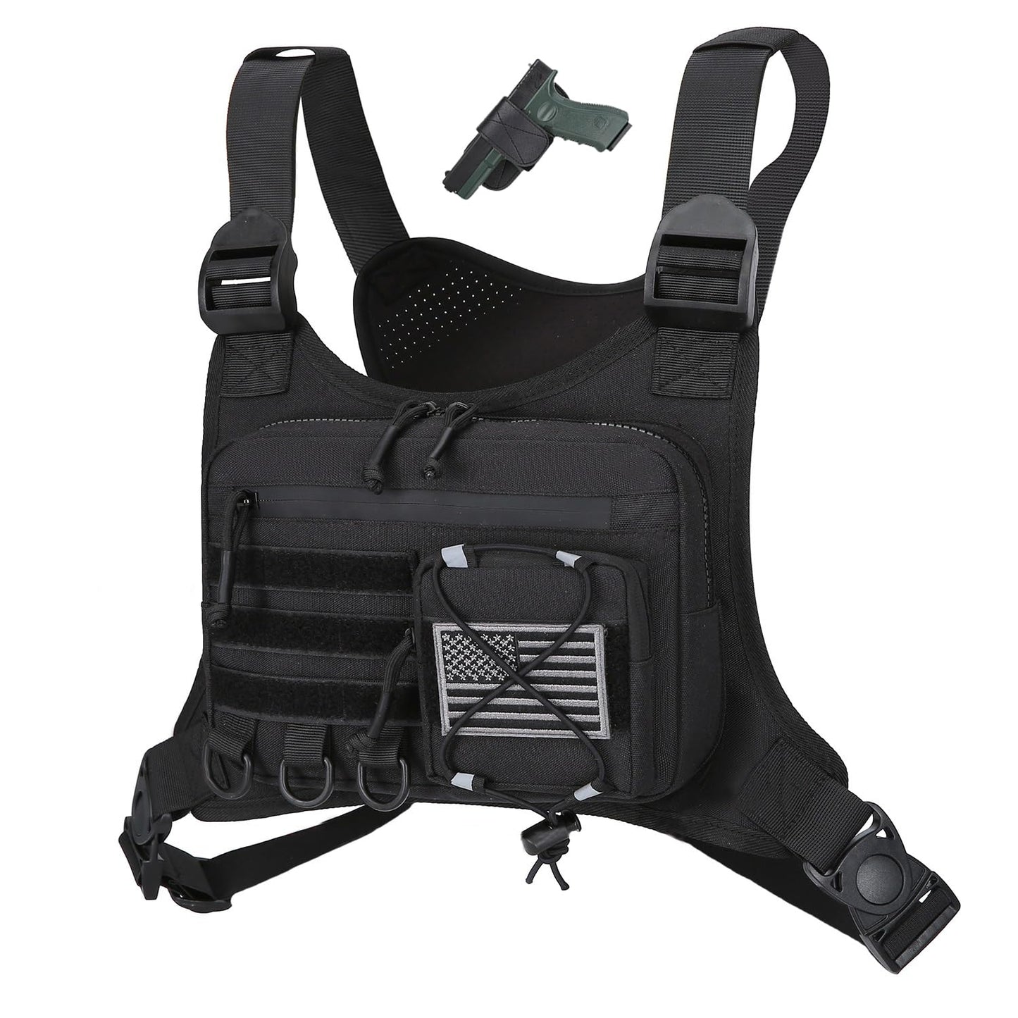 Outdoor Sports Chest Bag for Men, Chest Vest Holster Fits Most Pistols, Adjustable EDC Travel Chest Pack for Running, Hiking, Workouts (Black)