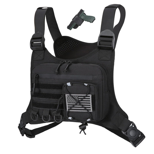 Outdoor Sports Chest Bag for Men, Chest Vest Holster Fits Most Pistols, Adjustable EDC Travel Chest Pack for Running, Hiking, Workouts (Black)