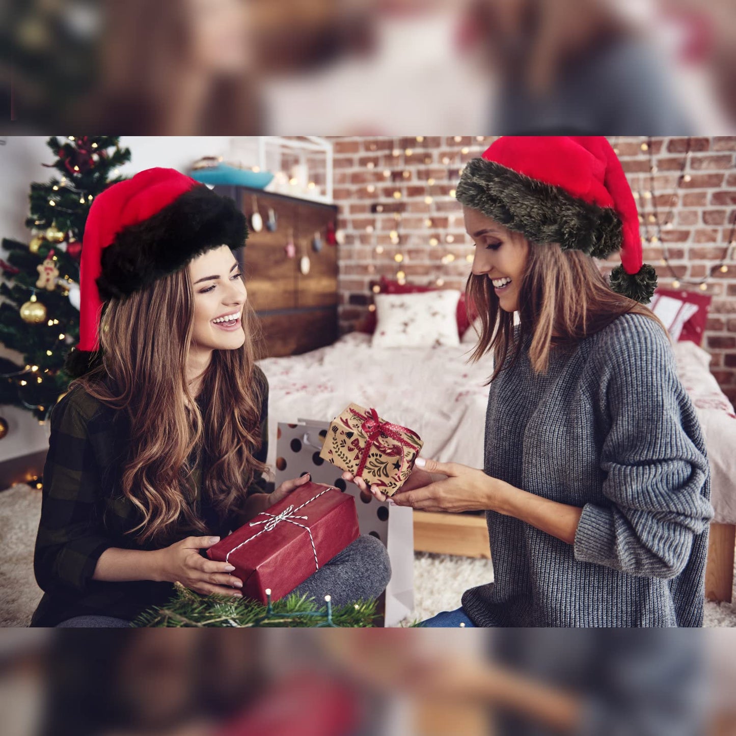 TWSANTAMAS Personalized Santa Hat - Super Soft Plush Christmas Hat for Adults, Unisex Holiday Party Gift (Black-Burgundy)