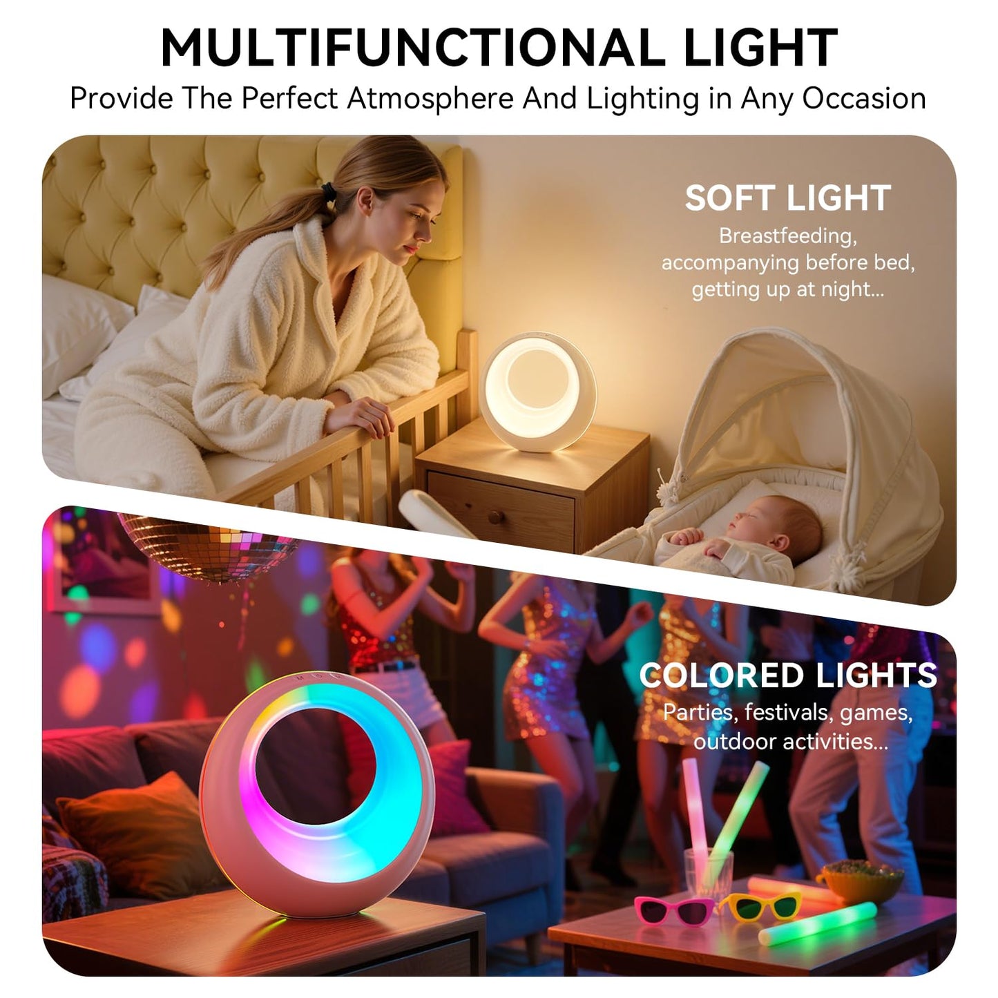 Auxmir LED Night Light Bedside Lamp Touch and Remote Control Dimmable Tabletop 13 RGB Colors Changing 5 Brightness Adjustable Rechargeable Portable Lamp for Baby Kids Nursery Bedroom Bathroom Camping