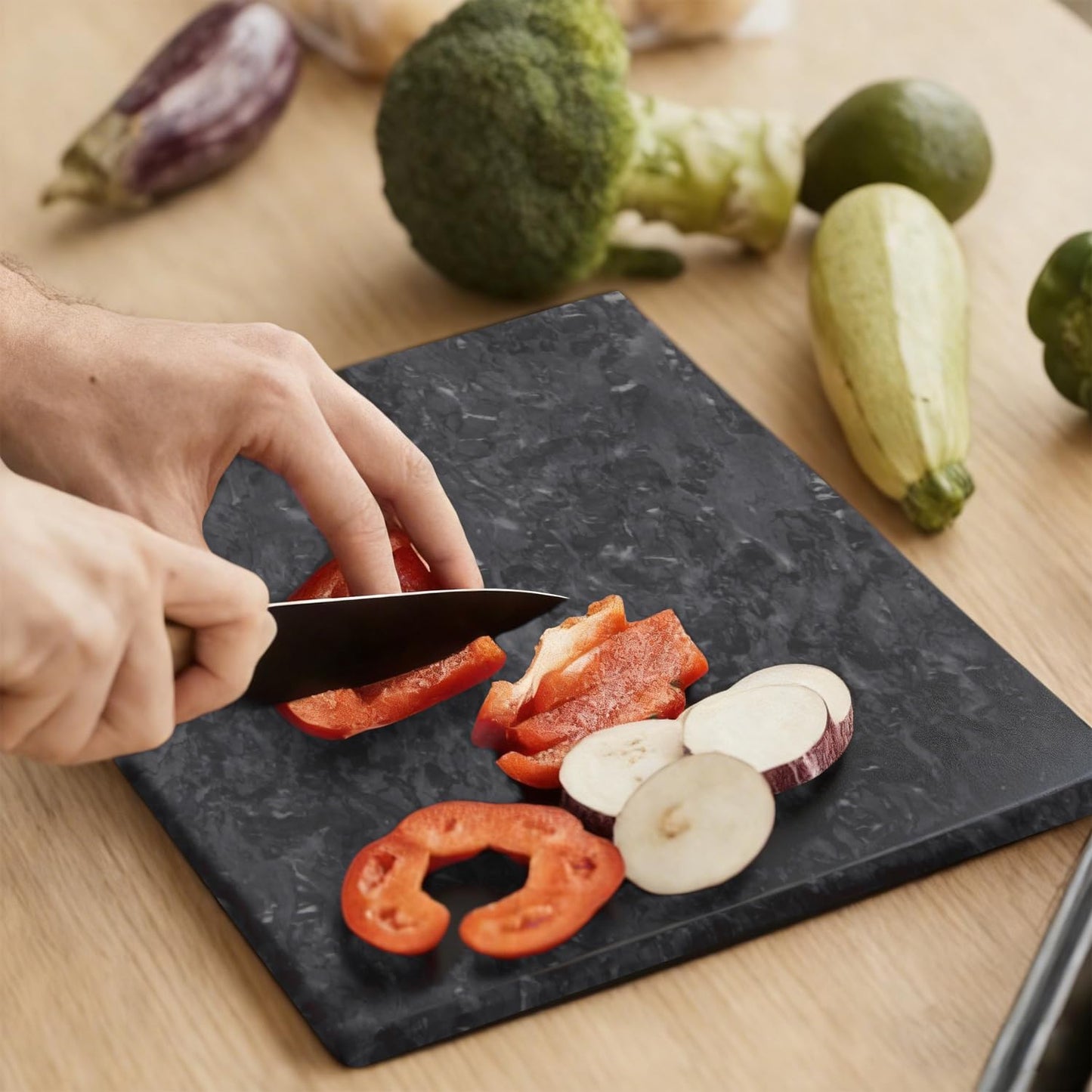Natural Marble Stone Cutting Board for Home Kitchen,16 x 12 Inch, Marble Slab Pastry Board Large with Non-Slip Feet for Cooking,Baking, Cheese, Charcuterie, Chocolate (1, Dark Grey, Large)