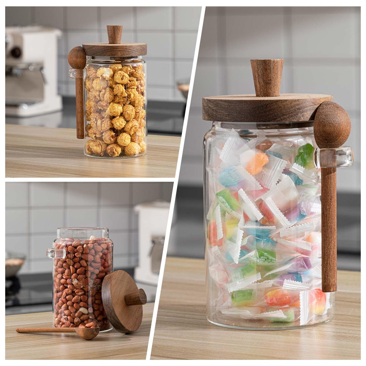 Suclain 2 Set 26 oz Glass Bath Salts Jar with Wooden Lids and Scoop Bath Salt Container Food Airtight Storage Containers for Sugar Coffee Bean Candy Spice
