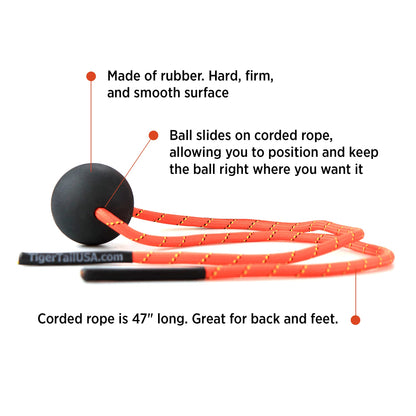 Tiger Tail Tiger Ball 2.6 Foam Roller Ball + 47” Corded Rope – Deep Tissue Massage Ball: Feet, Legs, Neck, Back – Trigger Point Massage Therapy – Relieve Muscle Soreness – Muscle Recovery