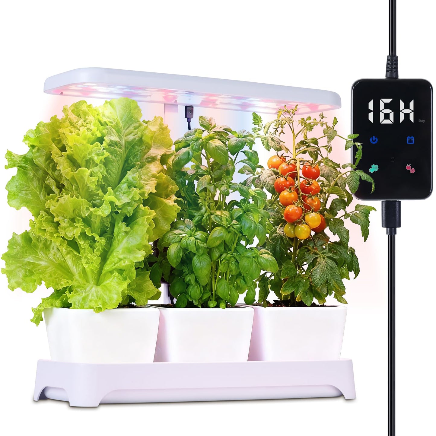 Indoor Garden Led Grow Light, Herb Kitchen Garden Grow Kit, Full Spectrum LED Plant Light for Plants, Height Adjustable Growing Lamp with Intelligent Controller (Not Pots) (White, 16.5*6.5*4 inch)