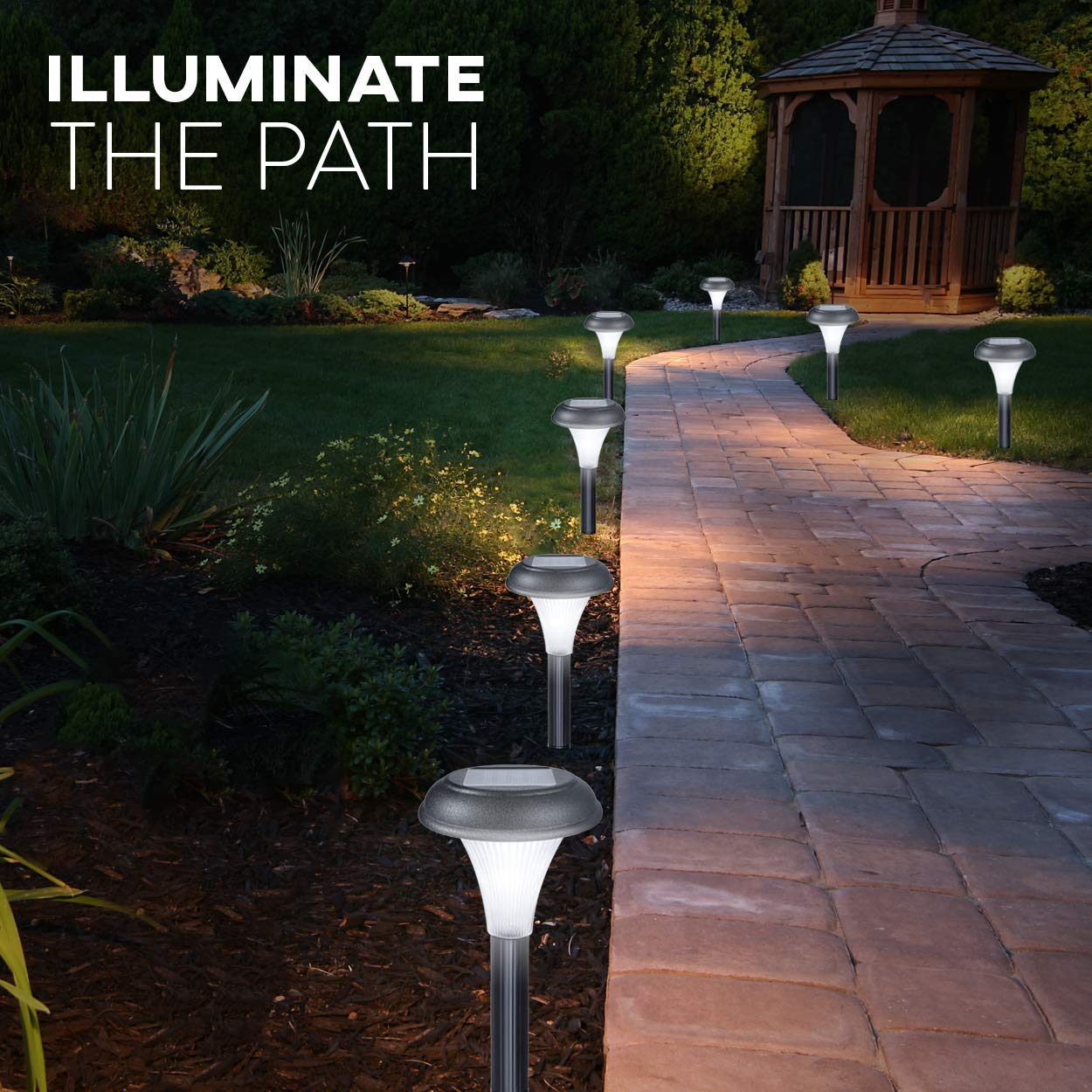 Solar Garden Lights for Outdoor – 10 Brightest Light Set - Transform Your Paths, Garden, Flowerbeds, Borders and Drive - Easy NO Wires Install - Double Waterproof Seal - Stylish Design and 30cm Tall