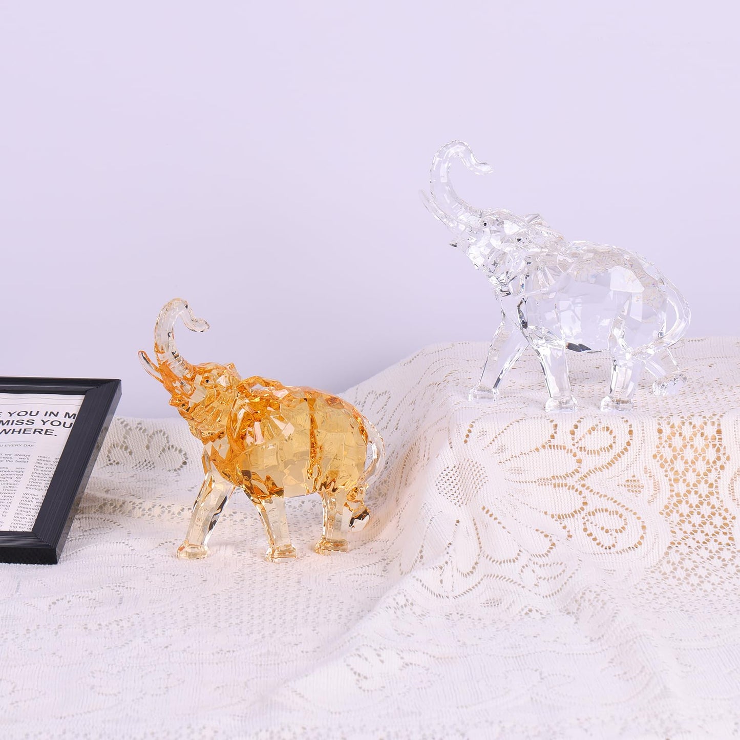 Acrylic Clear Elephant Figurines Crystal Glass Finish, High End African Statues for Home Decor, Elephant with Trunk up, Large Elephants Statue Sculpture, Lucky Gifts Office Feng Shui Elephants