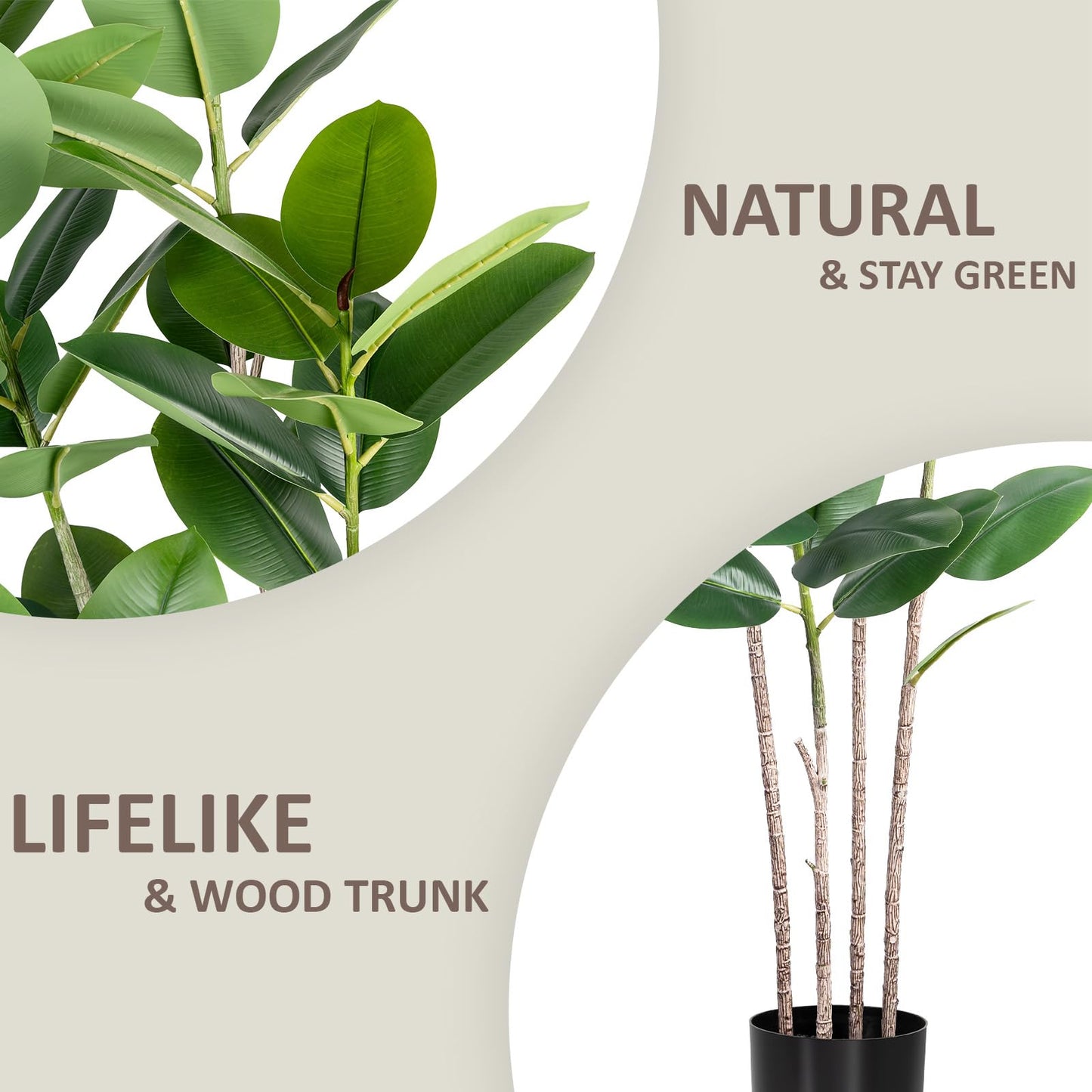 Artificial Rubber Tree 5FT Tall Faux Ficus Tree with Potted Fake Tropical Plant Decorative House Plants Large Floor Plants Artificial Trees for Home