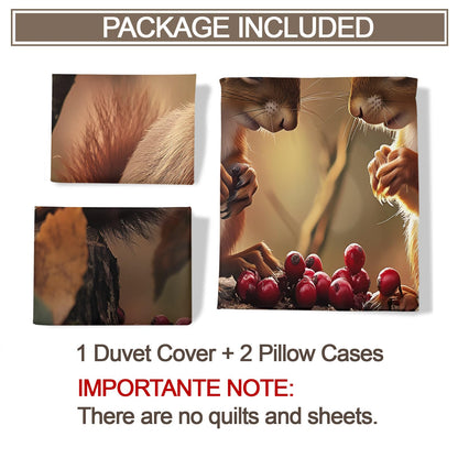 Squirrel Duvet Cover Twin Size, Squirrel Bedding Set 3 Piece, Animal Comforter Cover and 2 Pillow Sham with Zipper Closure 68" x86"