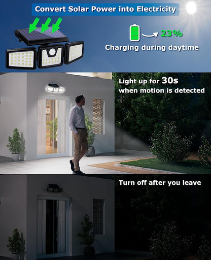 KIBTOY Solar Sensor Outdoor Bright Light Easy to Install, Security Light with 360° Wide Lighting Angle IP65 Waterproof for Front Door,Pathway,Yard,Garage