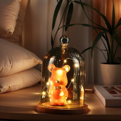PCYMYN Glass Cloche Dome Bell Jar Display Case with Small Ball Top and Wooden Base for Plant,Collectibles (Medium:4.7 * 6.3 inches)