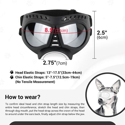 NAMSAN Dog Goggles Eye Protection Dog Sunglasses Anti-UV Goggles Windproof Puppy Goggles with Adjustable Flexible Straps for Small/Medium Dogs (Silver)