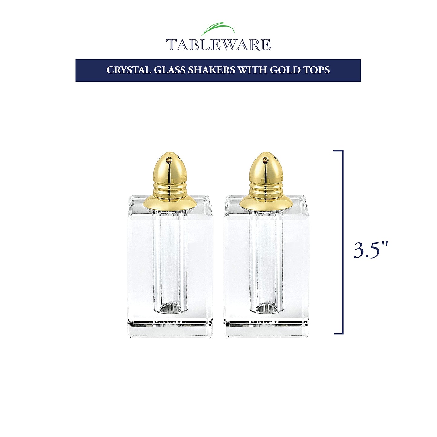 Badash Crystal Salt and Pepper Shaker Set - 3.5" Tall Spirit Hand-Cut Optical Crystal Glass Shakers with Gold Tops - Set a Beautiful Table