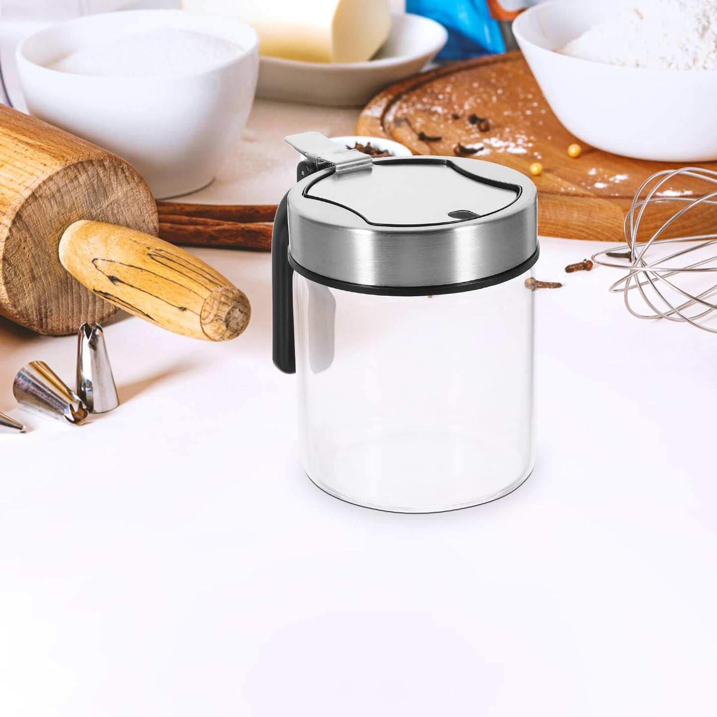 OSALADI Glass Seasoning Jar with Spoon and Stainless Steel Lid Transparent Kitchen Spice Container for Salt Sugar Pepper Storage Corrosion-resistant and Easy to Clean Condiment Bottle