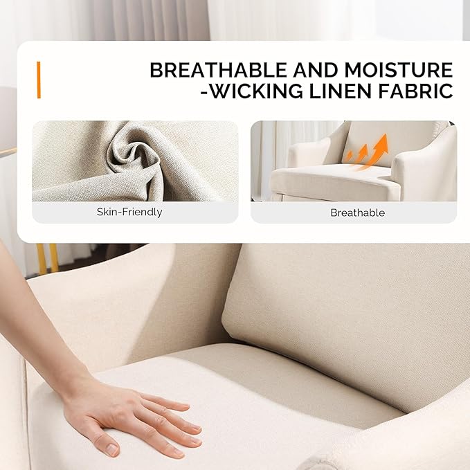 VINGLI Linen Fabric Accent Chair Beige, Modern Upholstered Armchair, Comfy Sofa