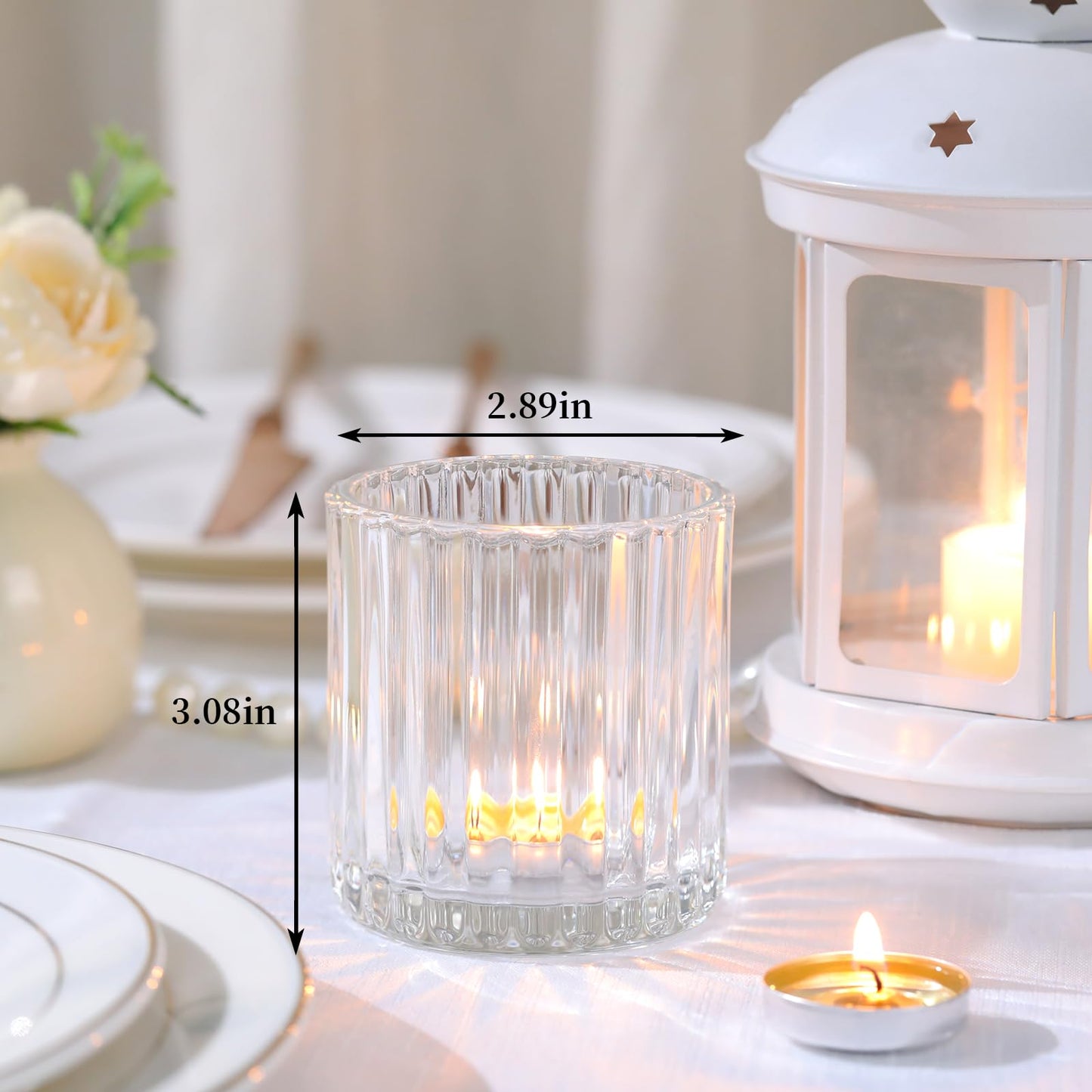 Lanttu 8 Pcs Glass Large Votive Candle Holders, 2.89 * 3.08in