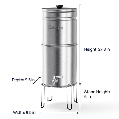 Culligan MaxClear 3 Gallon Gravity Water Filter System Removes Microplastics, PFAS & Lead, NSF/ANSI Certified, Brushed Stainless-Steel Countertop Filter with 1 Ceramic Filter