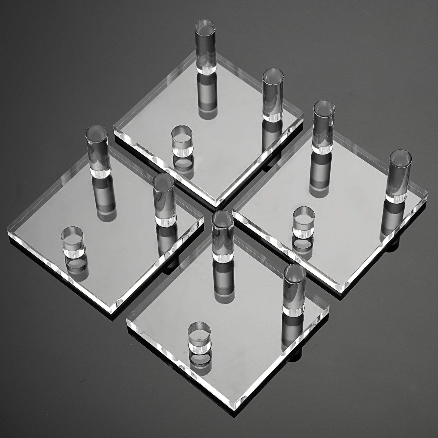 Hipiwe Clear Acrylic Display Stand - Three-Peg Display Easel Stands for Fossil Coral Geodes Rock Mineral Agate Small Collectibles, Set of 4