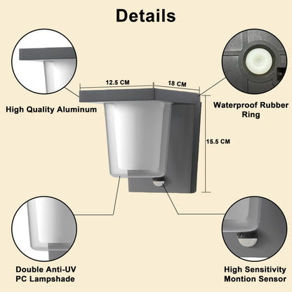 FLORNIA LED Outdoor Wall Light with Motion Sensor, Outside Wall Light Main Powered with PIR, External Garden Weatherproof Aluminium Lamp (900LM 13.5W 4000K IP44)