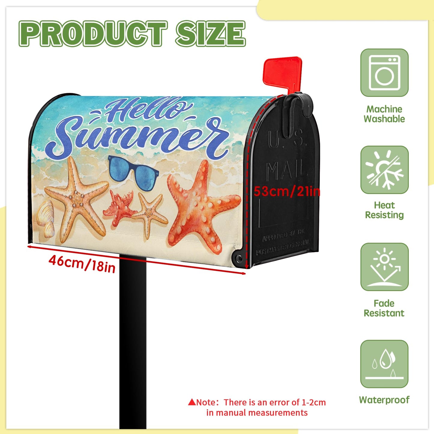 VentuCoven Hello Summer Mailbox Cover Beach Starfish Mail Box Covers Magnetic Standard Size Sunglasses Post Letter Box Cover Wrap 21x18 inch Mailbox Decorations for Outside Garden Yard
