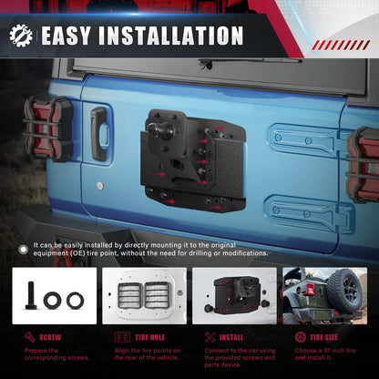 EYOUHZ Oversize Spare Tire Mount Carrier up to 40 inches Compatible with 2018-2026 Jeep Wrangler JL JLU with a Rear-View Camera Slot (Camera not Included) Heavy Duty Rear Wheel Bracket