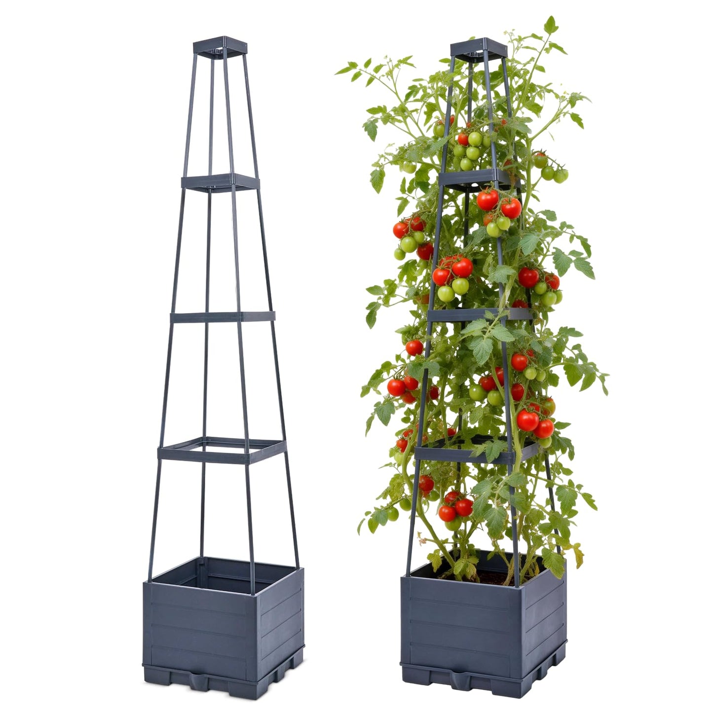 2 Packs Tomato Planter with Trellis, 56" Tomato Cages for Indoor & Outdoor Climbing Plants, Self Watering Vertical Garden Bed Plant pots for Garden Patio